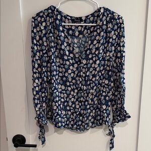 Madewell Floral Blue Tie Sleeve Top